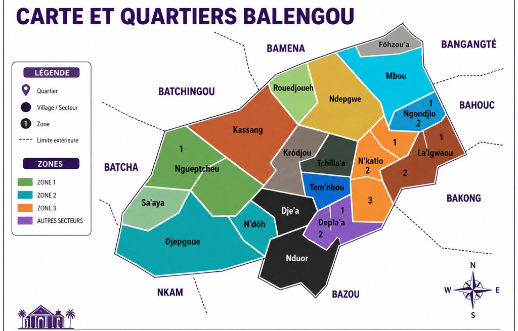 Carte et quartiers de Balengou